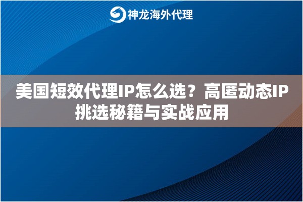 美国短效代理IP怎么选？高匿动态IP挑选秘籍与实战应用