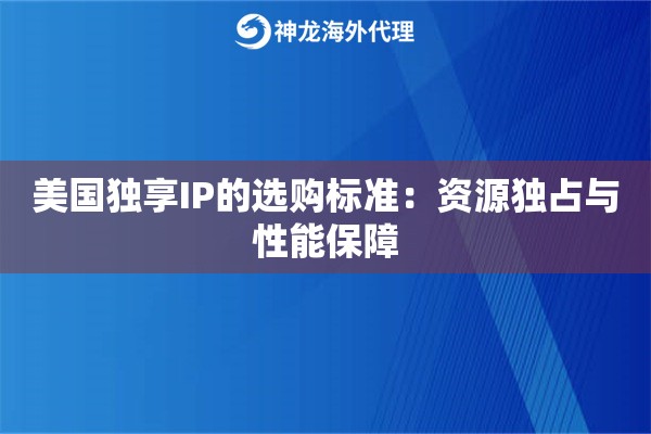 美国独享IP的选购标准：资源独占与性能保障