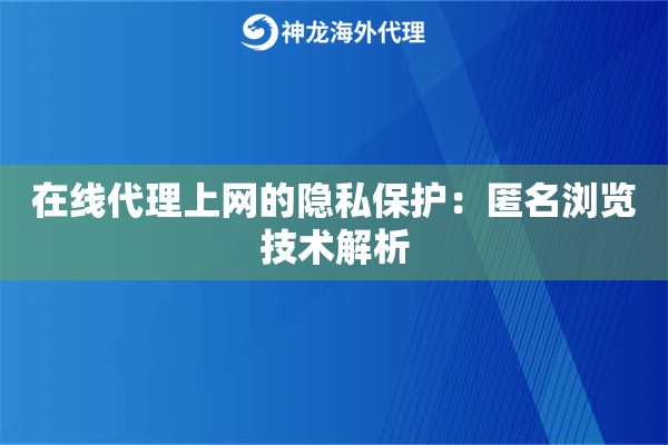 在线代理上网的隐私保护:匿名浏览技术解析 在线代理上网的隐私保护:匿名浏览技术解析