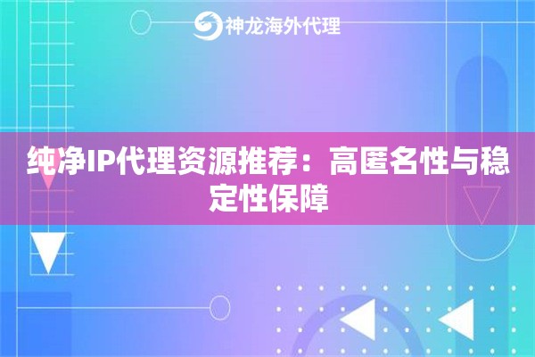 纯净IP代理资源推荐:高匿名性与稳定性保障 纯净IP代理资源推荐:高匿名性与稳定性保障