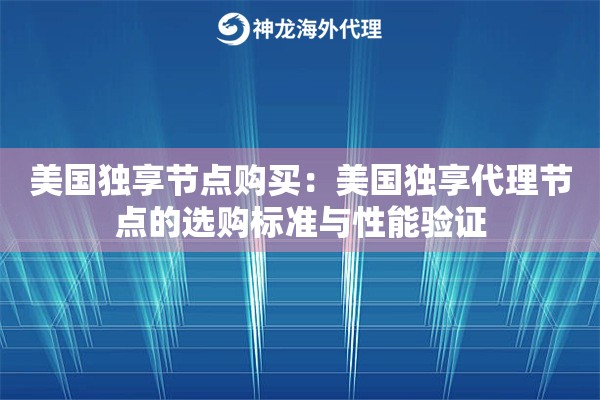 美国独享节点购买：美国独享代理节点的选购标准与性能验证