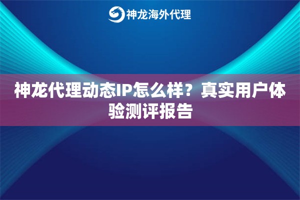 神龙代理动态IP怎么样？真实用户体验测评报告