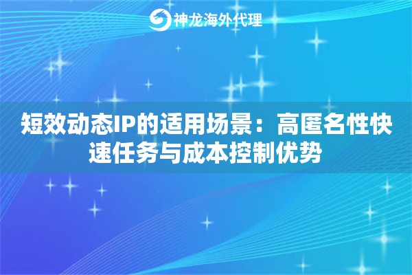 短效动态IP的适用场景：高匿名性快速任务与成本控制优势