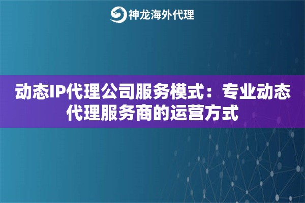 动态IP代理公司服务模式：专业动态代理服务商的运营方式