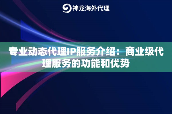 专业动态代理IP服务介绍：商业级代理服务的功能和优势