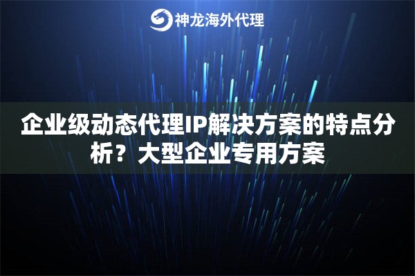 企业级动态代理IP解决方案的特点分析？大型企业专用方案