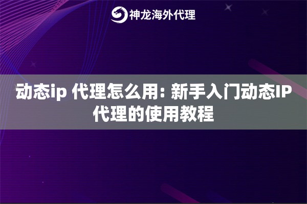 动态ip 代理怎么用: 新手入门动态IP代理的使用教程 动态ip 代理怎么用: 新手入门动态IP代理的使用教程