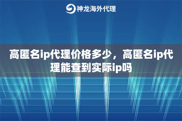 高匿名ip代理价格多少，高匿名ip代理能查到实际ip吗