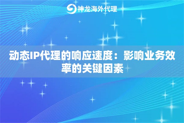 动态IP代理的响应速度：影响业务效率的关键因素