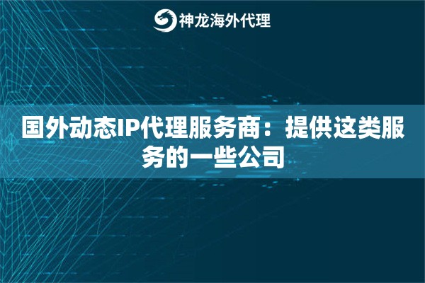 国外动态IP代理服务商：提供这类服务的一些公司