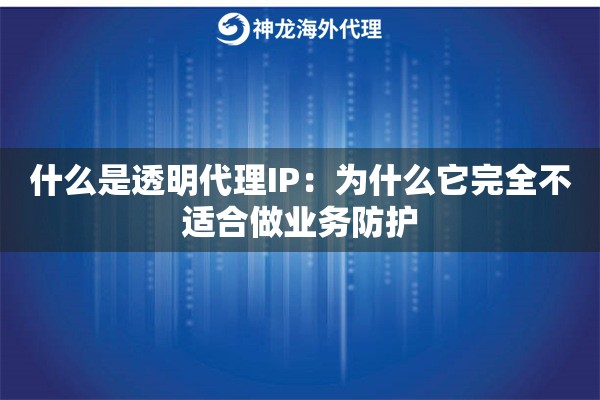 什么是透明代理IP：为什么它完全不适合做业务防护