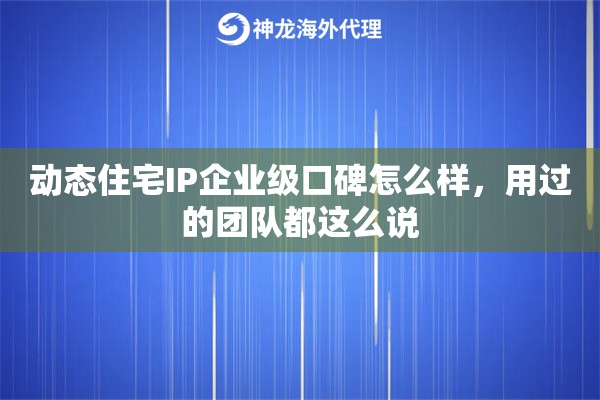 动态住宅IP企业级口碑怎么样，用过的团队都这么说