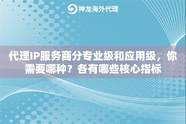 代理IP服务商分专业级和应用级，你需要哪种？各有哪些核心指标