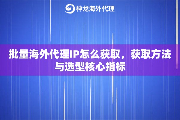 批量海外代理IP怎么获取,获取方法与选型核心指标 批量海外代理IP怎么获取,获取方法与选型核心指标