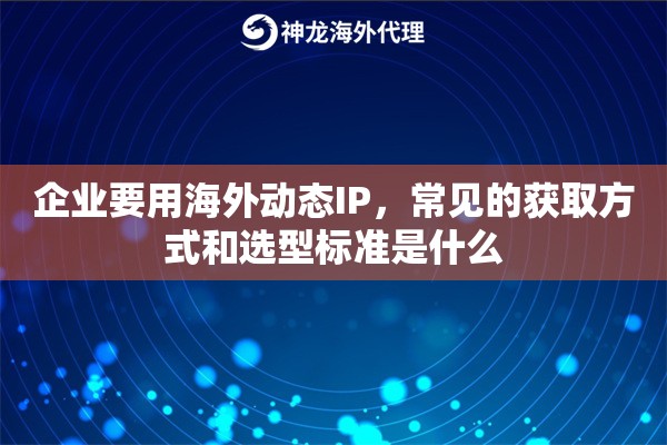 企业要用海外动态IP，常见的获取方式和选型标准是什么