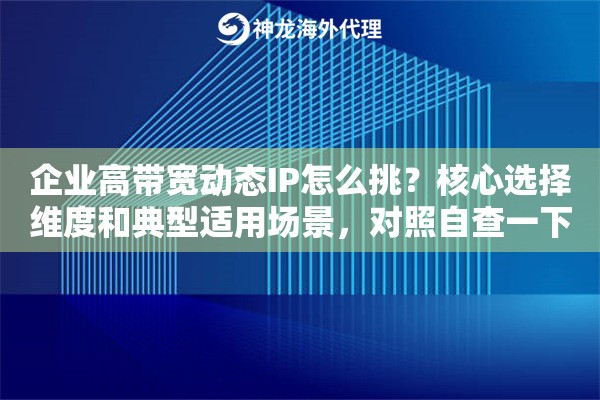 企业高带宽动态IP怎么挑？核心选择维度和典型适用场景，对照自查一下