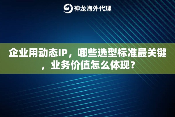 企业用动态IP,哪些选型标准最关键,业务价值怎么体现? 企业用动态IP,哪些选型标准最关键,业务价值怎么体现?