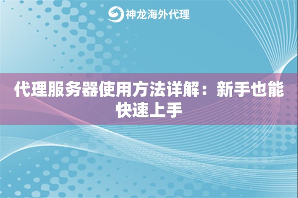 代理服务器使用方法详解：新手也能快速上手
