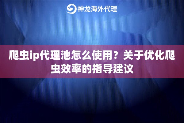 爬虫ip代理池怎么使用？关于优化爬虫效率的指导建议