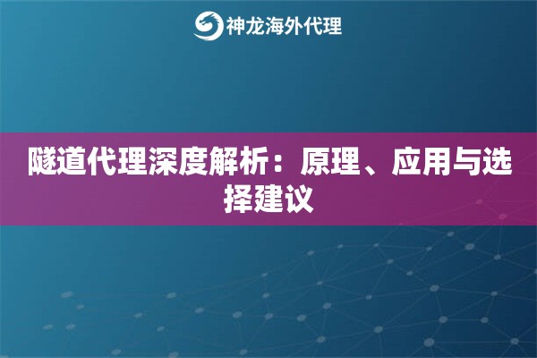 隧道代理深度解析：原理、应用与选择建议