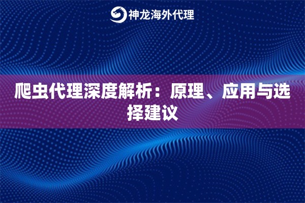 爬虫代理深度解析：原理、应用与选择建议