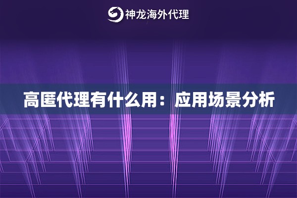 高匿代理有什么用:应用场景分析 高匿代理有什么用:应用场景分析