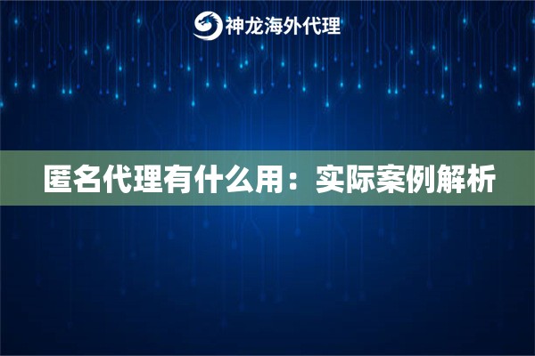匿名代理有什么用：实际案例解析
