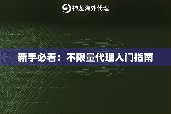 新手必看:不限量代理入门指南 新手必看:不限量代理入门指南