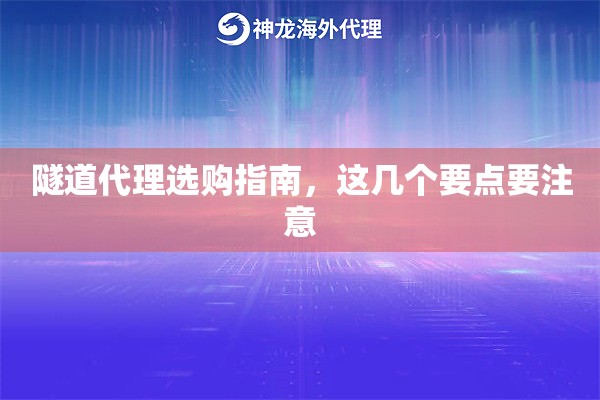 隧道代理选购指南，这几个要点要注意