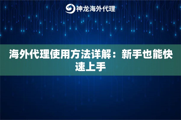 海外代理使用方法详解：新手也能快速上手