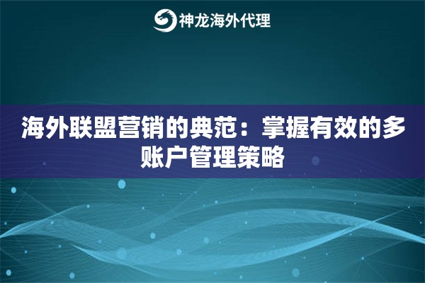 海外联盟营销的典范：掌握有效的多账户管理策略