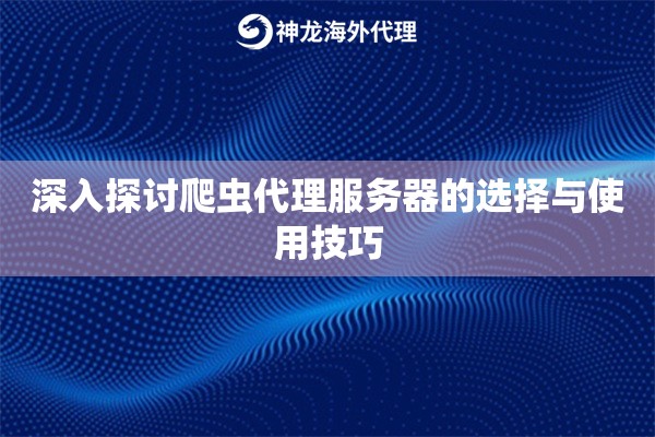 深入探讨爬虫代理服务器的选择与使用技巧