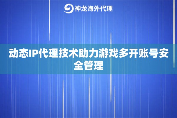 动态IP代理技术助力游戏多开账号安全管理