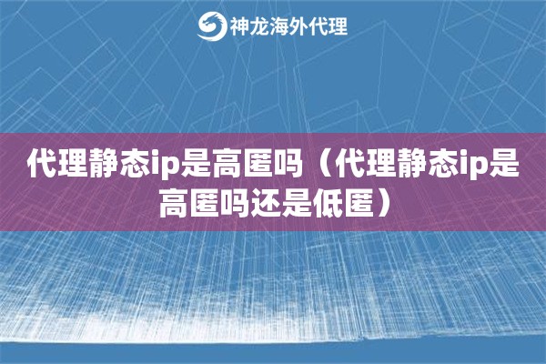代理静态ip是高匿吗（代理静态ip是高匿吗还是低匿）