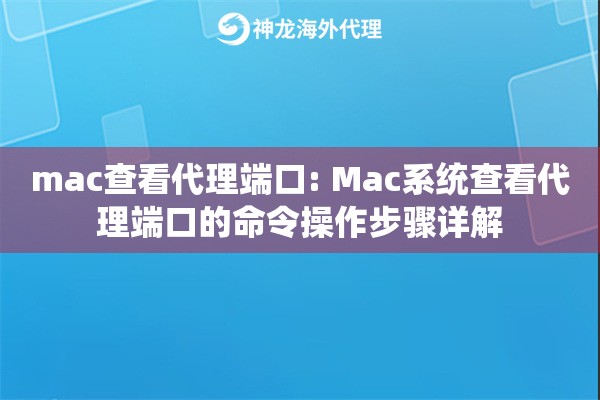 mac查看代理端口: Mac系统查看代理端口的命令操作步骤详解