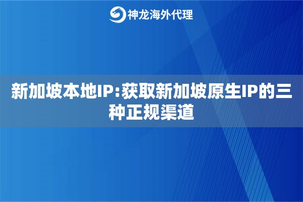 新加坡本地IP:获取新加坡原生IP的三种正规渠道