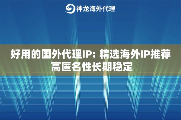 好用的国外代理IP: 精选海外IP推荐 高匿名性长期稳定