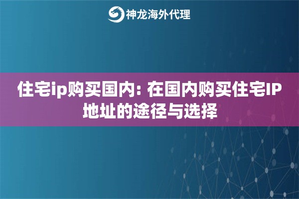 住宅ip购买国内: 在国内购买住宅IP地址的途径与选择