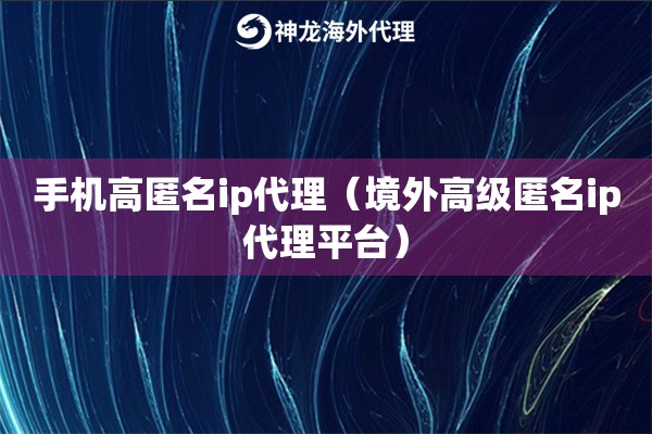 手机高匿名ip代理（境外高级匿名ip代理平台）