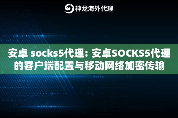 安卓 socks5代理: 安卓SOCKS5代理的客户端配置与移动网络加密传输