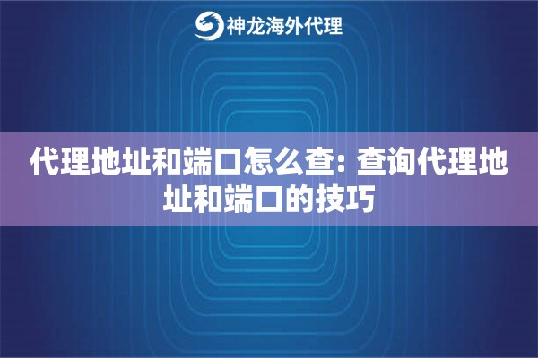 代理地址和端口怎么查: 查询代理地址和端口的技巧 代理地址和端口怎么查: 查询代理地址和端口的技巧
