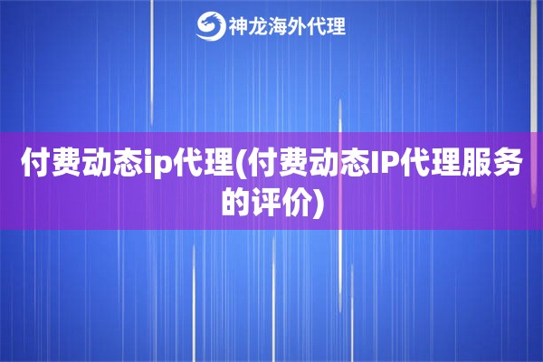 付费动态ip代理(付费动态IP代理服务的评价)
