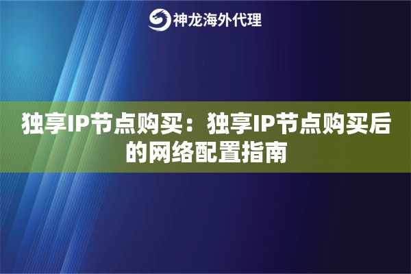 独享IP节点购买:独享IP节点购买后的网络配置指南 独享IP节点购买:独享IP节点购买后的网络配置指南